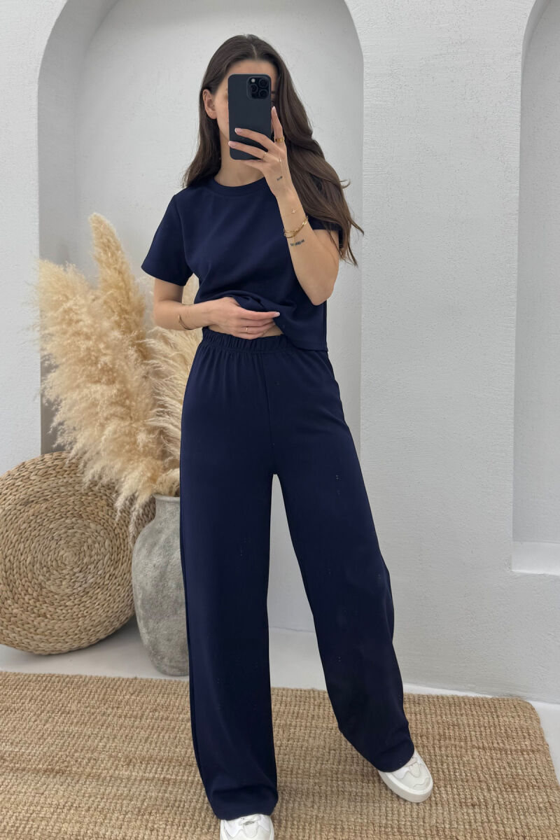 T-SHIRT+SWEATPANTS ONE COLOR ELASTIC WOMEN SET DARK BLUE/BEE - 1