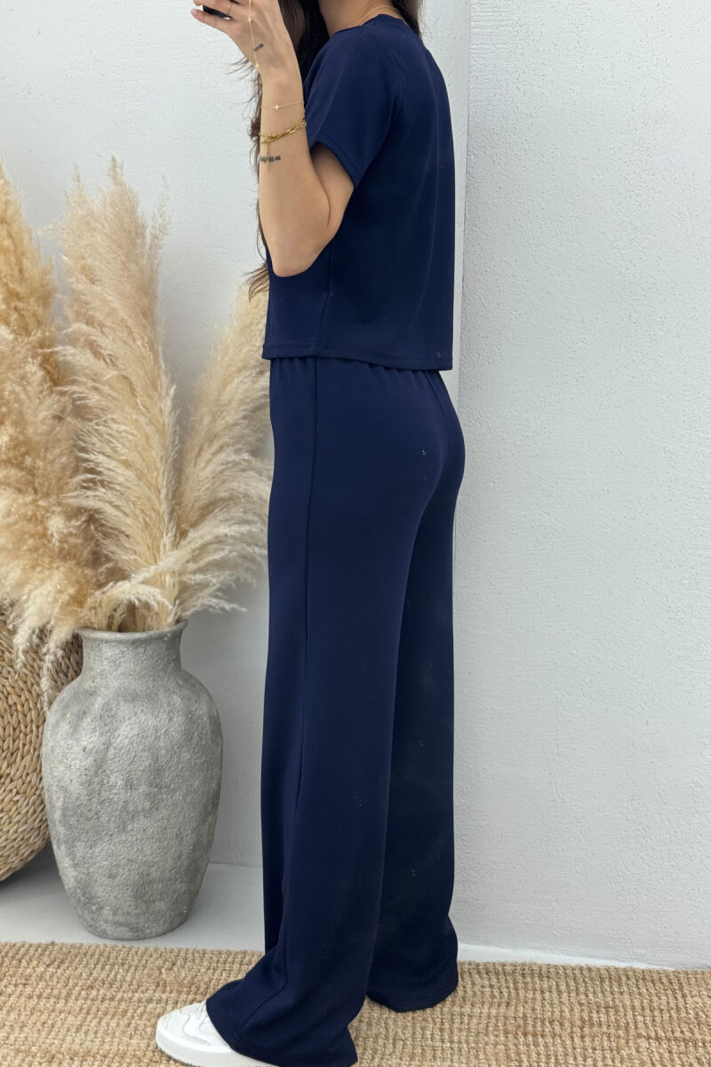 T-SHIRT+SWEATPANTS ONE COLOR ELASTIC WOMEN SET DARK BLUE/BEE - 3