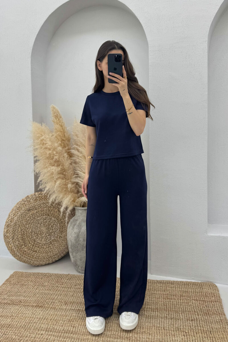 T-SHIRT+SWEATPANTS ONE COLOR ELASTIC WOMEN SET DARK BLUE/BEE - 4