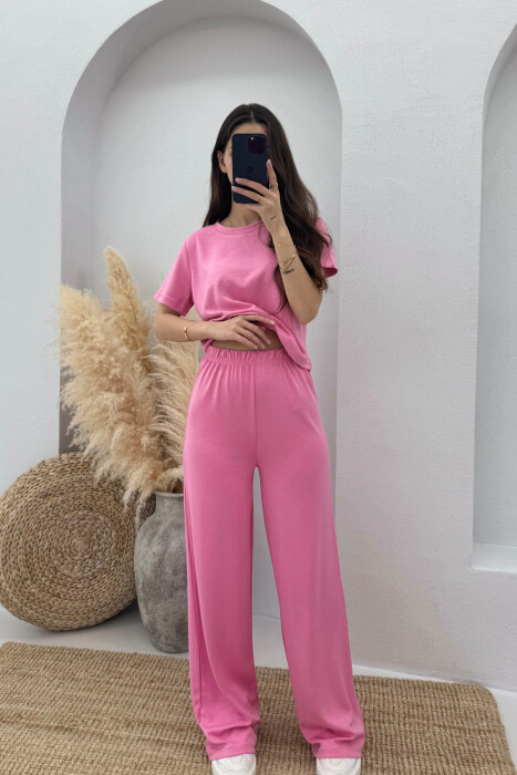 T-SHIRT+SWEATPANTS ONE COLOR ELASTIC WOMEN SET PINK/ROZE 