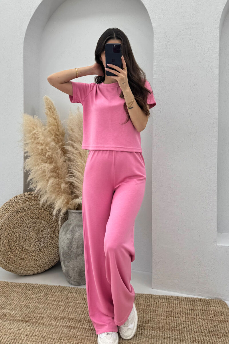 T-SHIRT+SWEATPANTS ONE COLOR ELASTIC WOMEN SET PINK/ROZE - 2