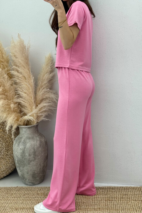 T-SHIRT+SWEATPANTS ONE COLOR ELASTIC WOMEN SET PINK/ROZE - 4
