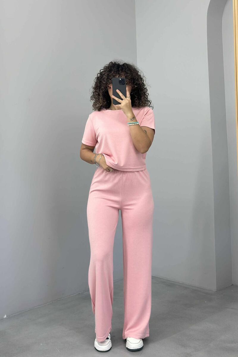 T-SHIRT+SWEATPANTS ONE COLOR ELASTIC WOMEN SET POWDER/PUDER - 1