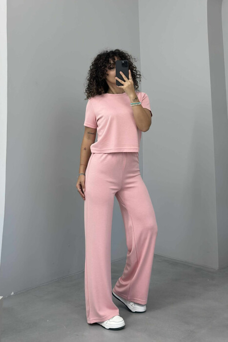 T-SHIRT+SWEATPANTS ONE COLOR ELASTIC WOMEN SET POWDER/PUDER - 3