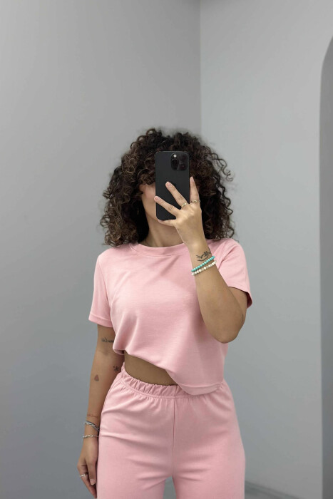 T-SHIRT+SWEATPANTS ONE COLOR ELASTIC WOMEN SET POWDER/PUDER - 4