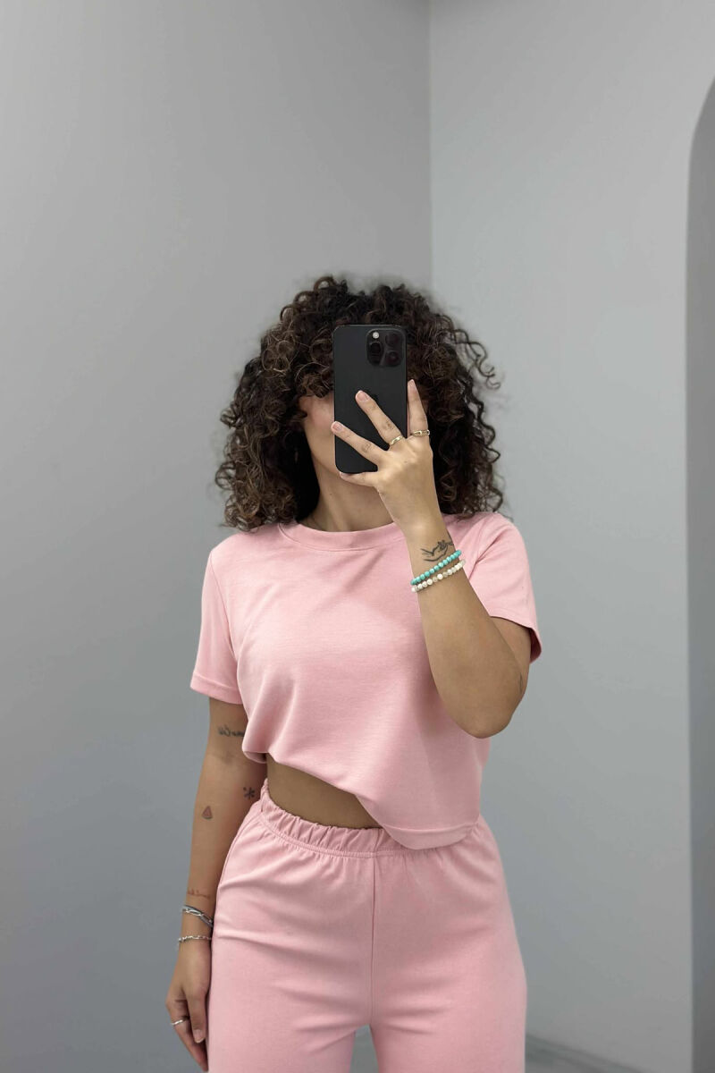 T-SHIRT+SWEATPANTS ONE COLOR ELASTIC WOMEN SET POWDER/PUDER - 4