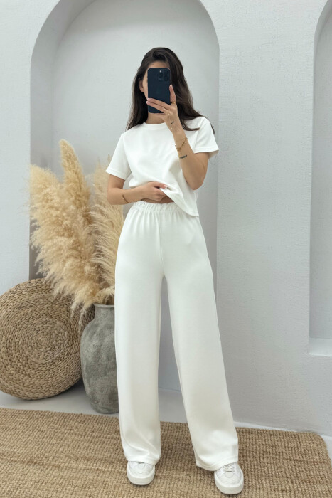 T-SHIRT+SWEATPANTS ONE COLOR ELASTIC WOMEN SET WHITE-E BARDHE 