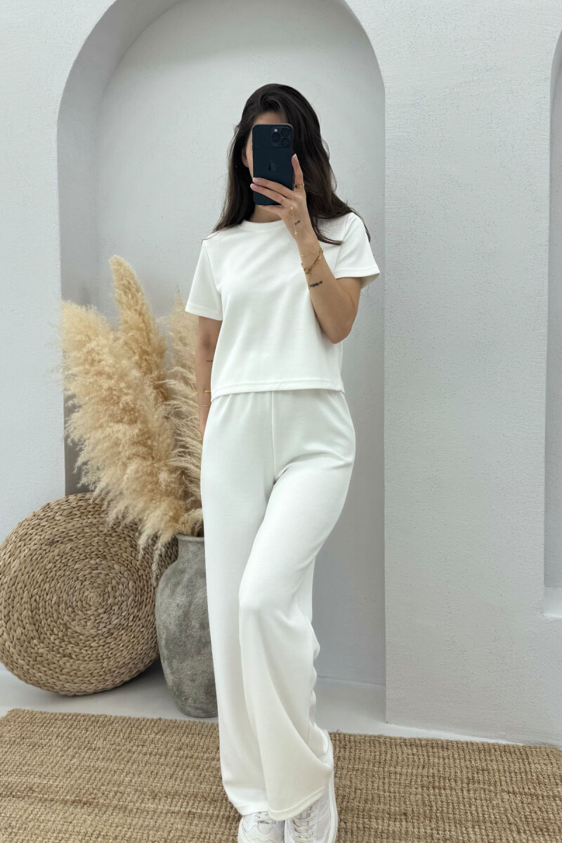 T-SHIRT+SWEATPANTS ONE COLOR ELASTIC WOMEN SET WHITE-E BARDHE - 2