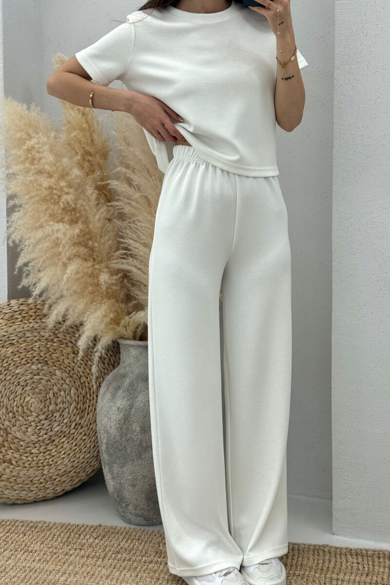 T-SHIRT+SWEATPANTS ONE COLOR ELASTIC WOMEN SET WHITE-E BARDHE - 3
