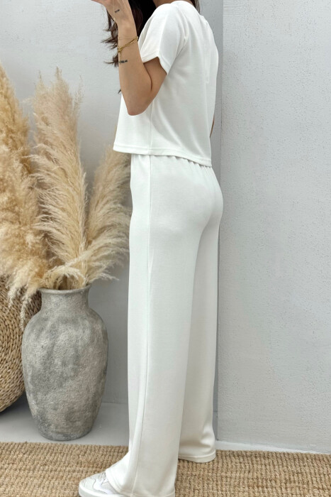 T-SHIRT+SWEATPANTS ONE COLOR ELASTIC WOMEN SET WHITE-E BARDHE - 4