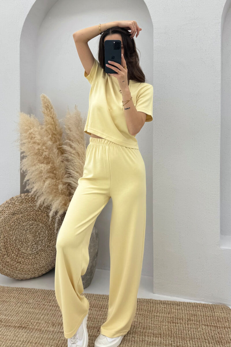 T-SHIRT+SWEATPANTS ONE COLOR ELASTIC WOMEN SET YELLOW/E VERDHE - 1