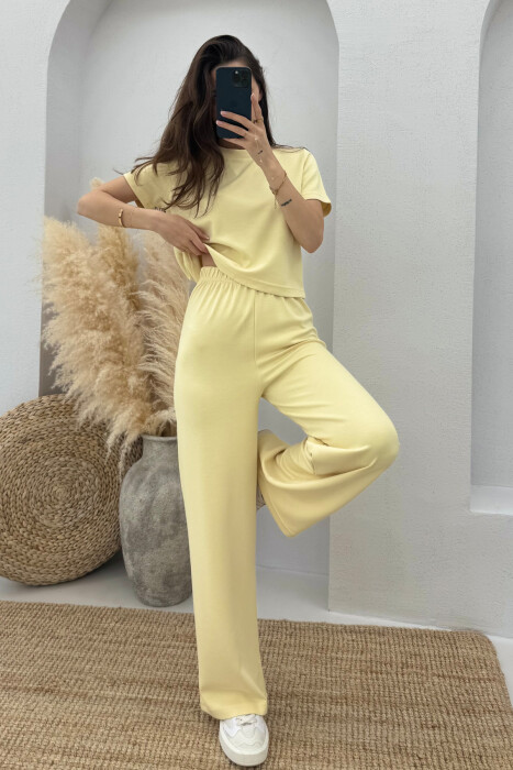 T-SHIRT+SWEATPANTS ONE COLOR ELASTIC WOMEN SET YELLOW/E VERDHE - 4