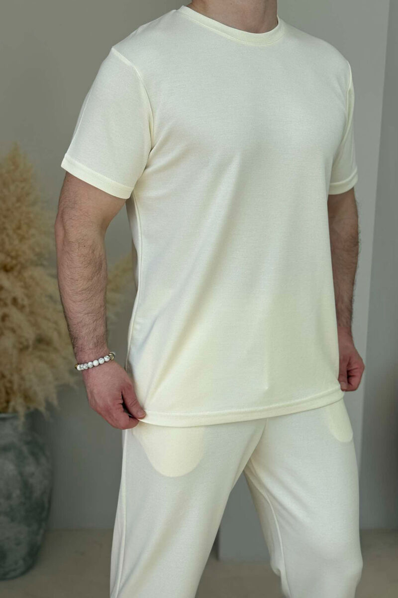 T-SHIRT+SWEATPANTS ONE COLOR MEN SET CREAM/KREM - 2