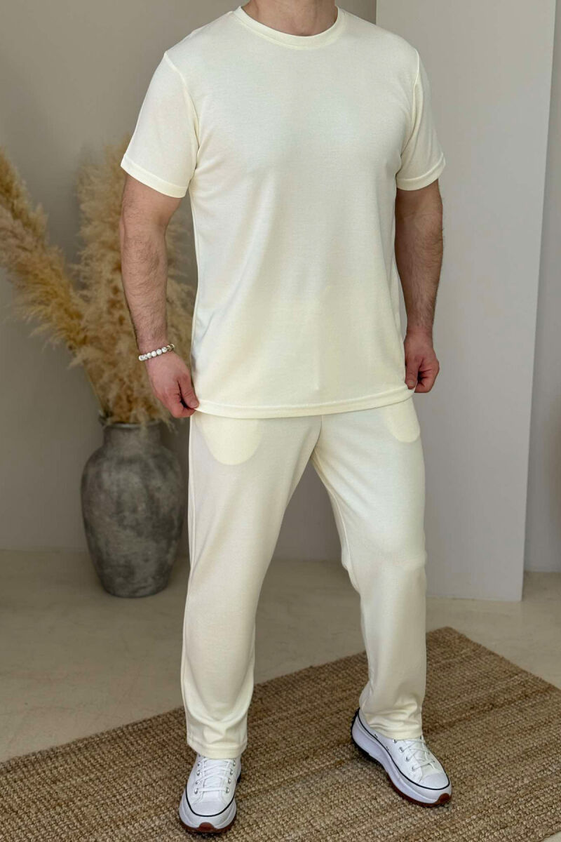 T-SHIRT+SWEATPANTS ONE COLOR MEN SET CREAM/KREM - 1