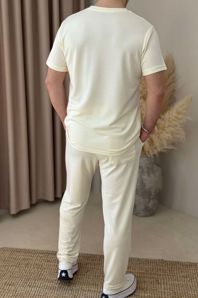 T-SHIRT+SWEATPANTS ONE COLOR MEN SET CREAM/KREM - 3