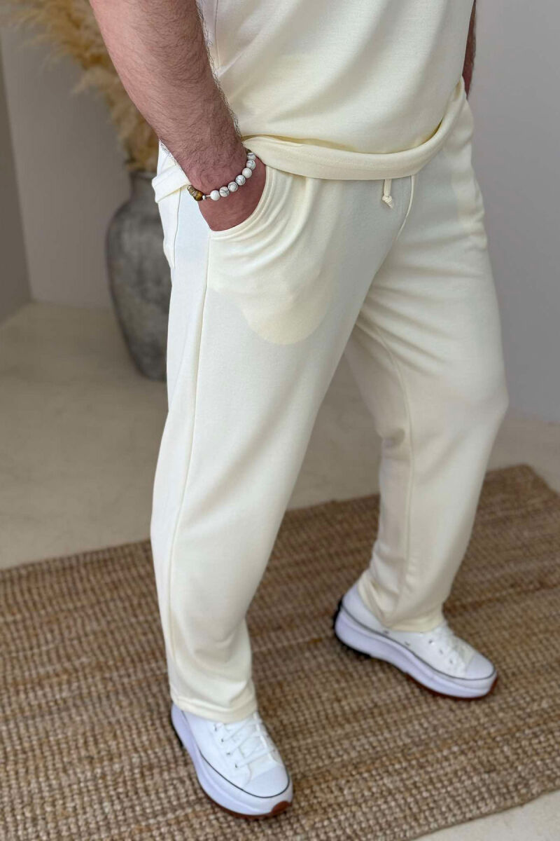 T-SHIRT+SWEATPANTS ONE COLOR MEN SET CREAM/KREM - 4
