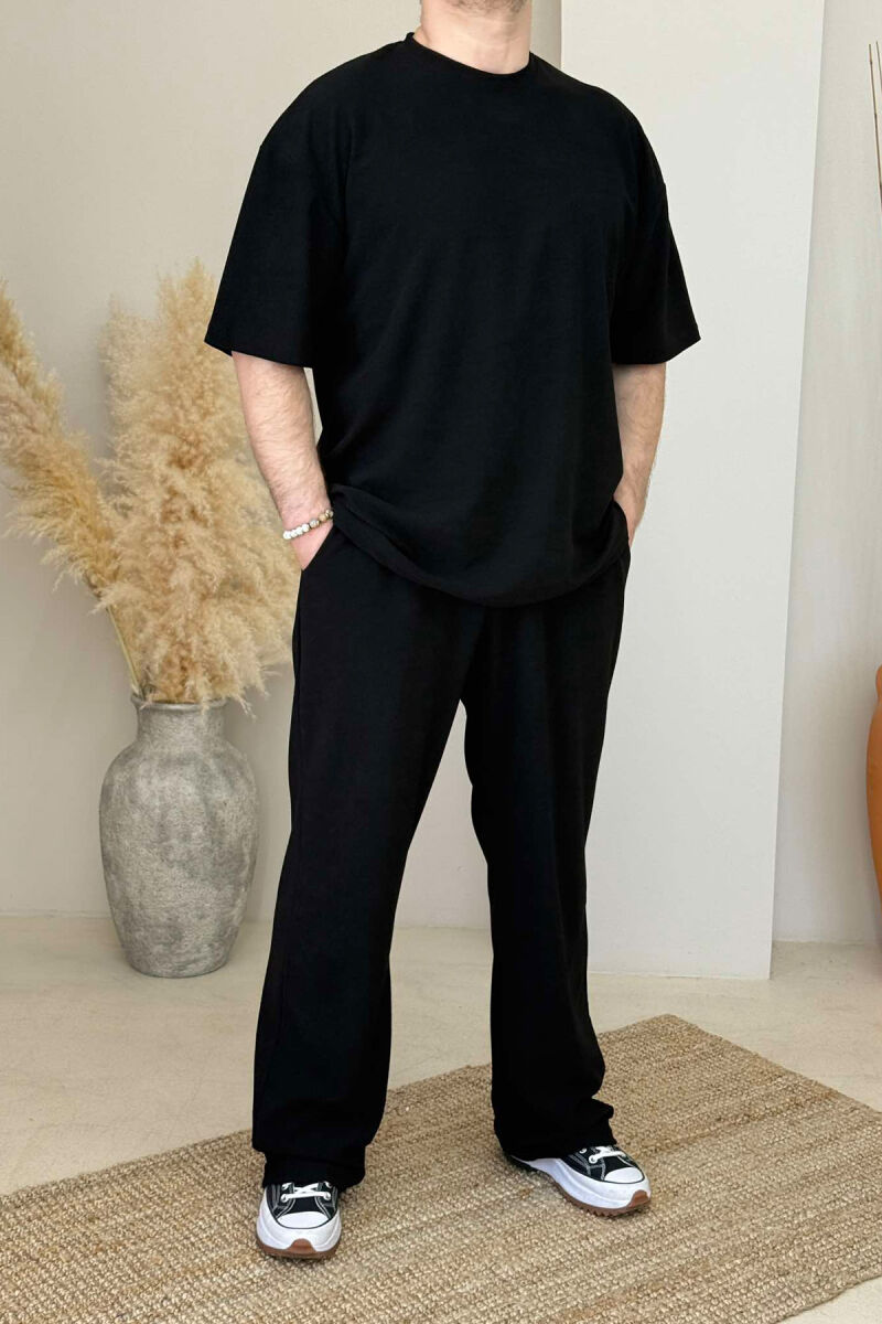 T-SHIRT+SWEATPANTS ONE COLOR TEXTURED MEN SET BLACK/ E ZEZE - 1