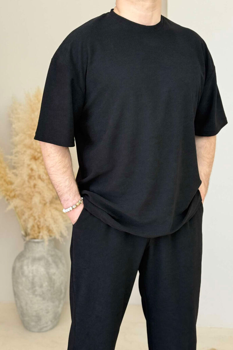 T-SHIRT+SWEATPANTS ONE COLOR TEXTURED MEN SET BLACK/ E ZEZE - 2