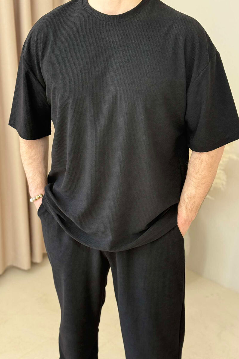 T-SHIRT+SWEATPANTS ONE COLOR TEXTURED MEN SET BLACK/ E ZEZE - 5