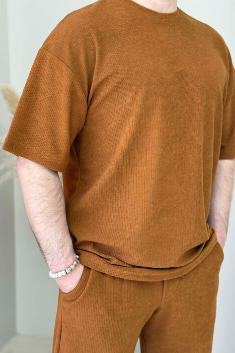 T-SHIRT+SWEATPANTS ONE COLOR TEXTURED MEN SET BRICK/TULLE - 2