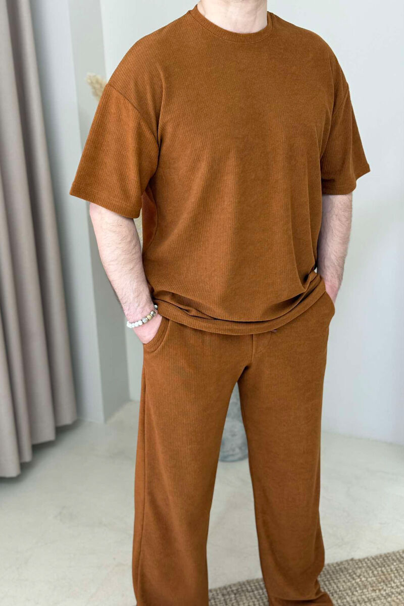 T-SHIRT+SWEATPANTS ONE COLOR TEXTURED MEN SET BRICK/TULLE - 3