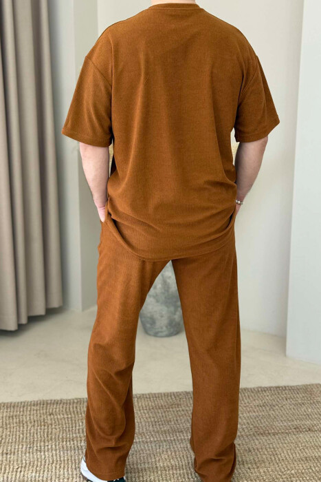 T-SHIRT+SWEATPANTS ONE COLOR TEXTURED MEN SET BRICK/TULLE - 5