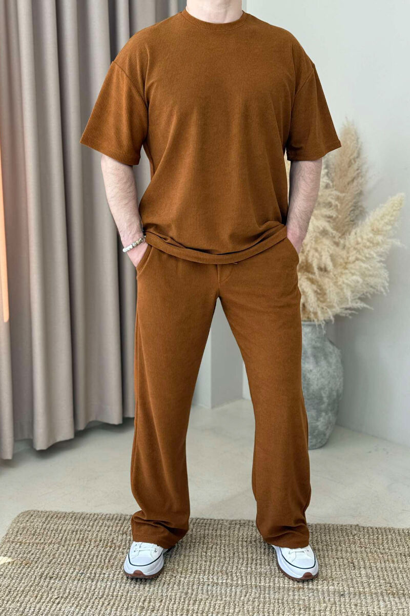 T-SHIRT+SWEATPANTS ONE COLOR TEXTURED MEN SET BRICK/TULLE - 1