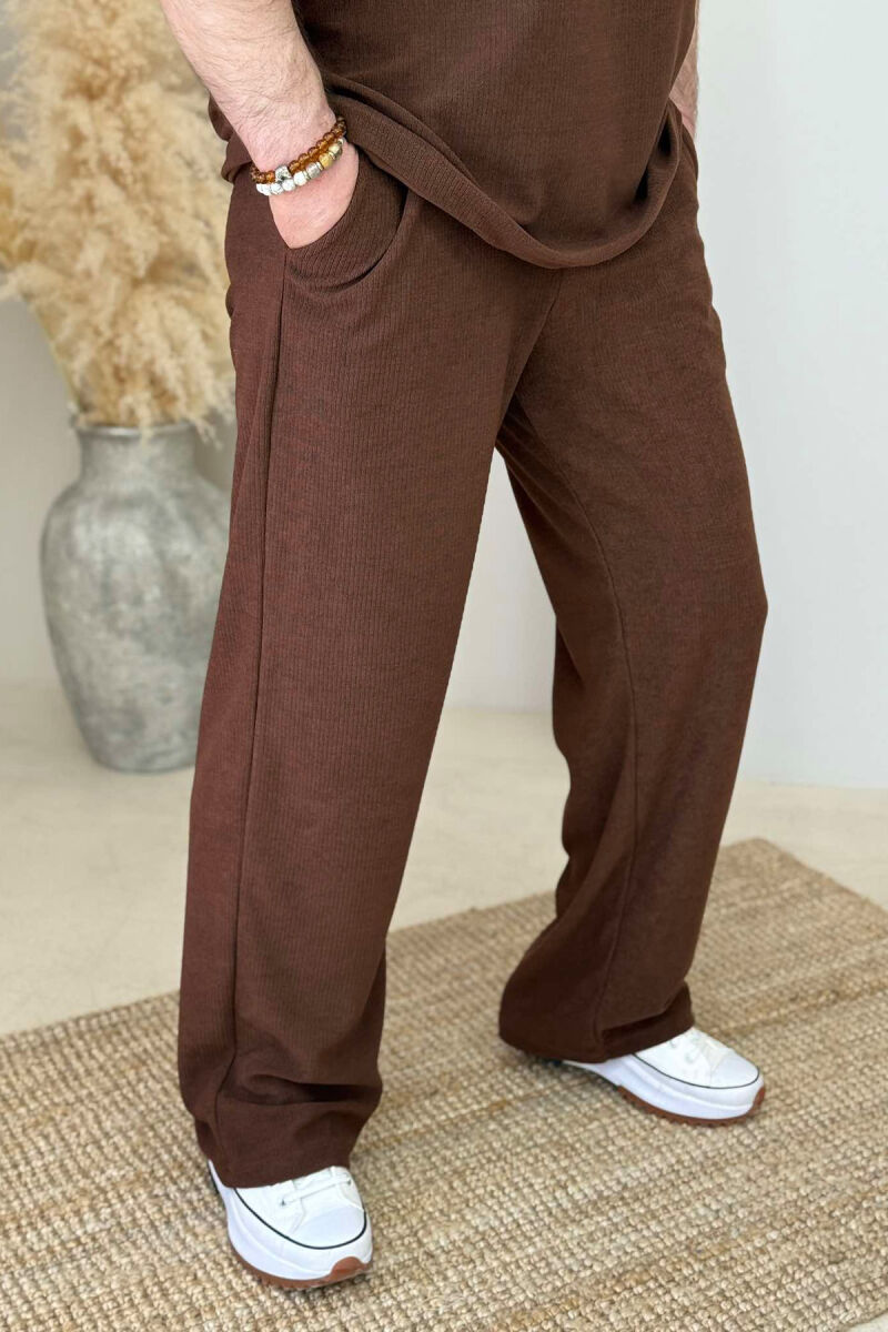 T-SHIRT+SWEATPANTS ONE COLOR TEXTURED MEN SET BROWN/KAFE - 2