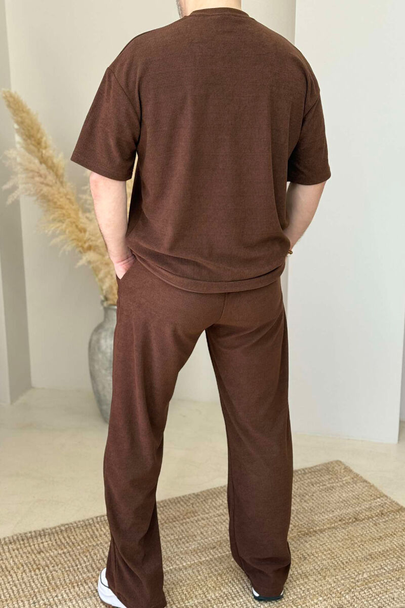 T-SHIRT+SWEATPANTS ONE COLOR TEXTURED MEN SET BROWN/KAFE - 3