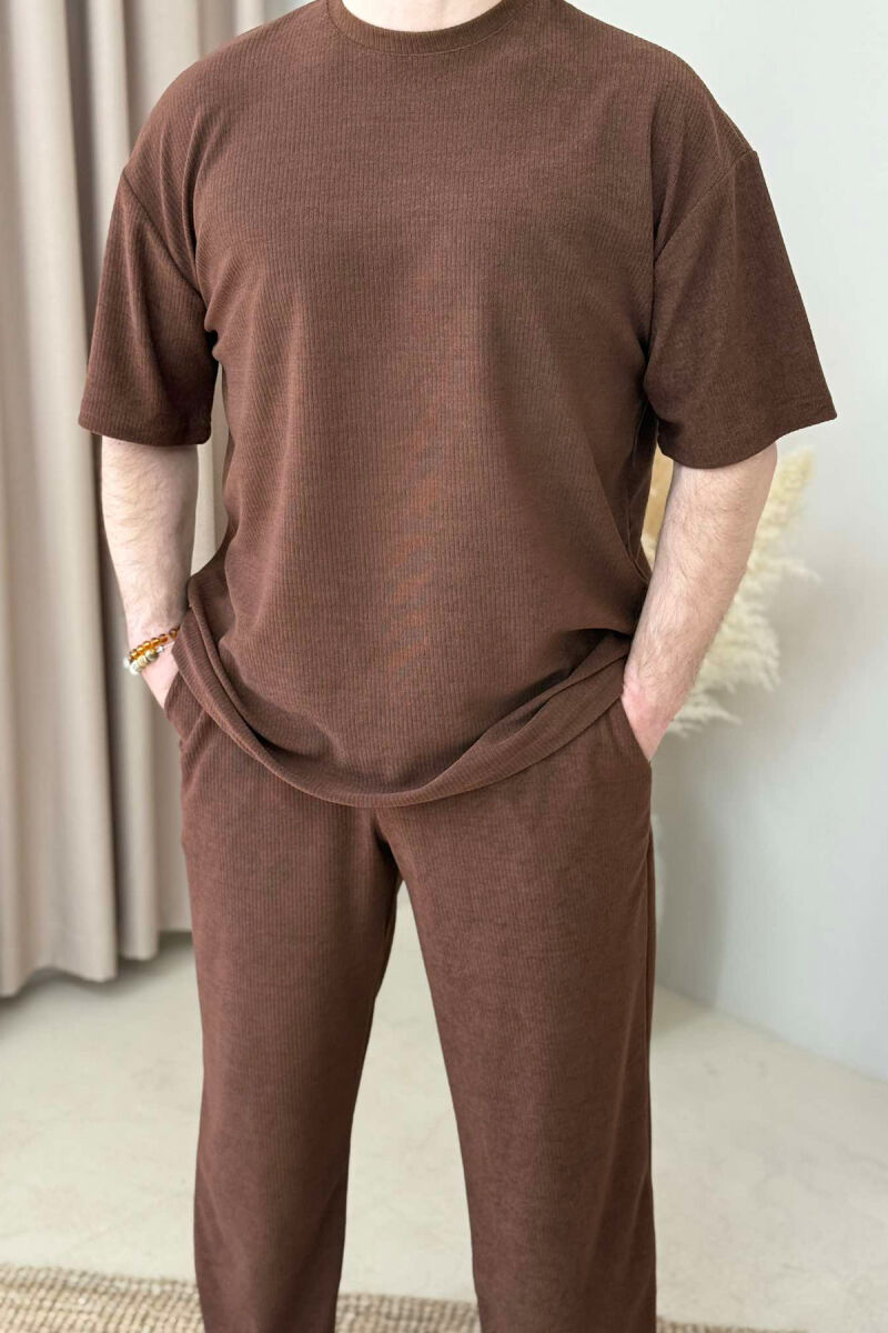 T-SHIRT+SWEATPANTS ONE COLOR TEXTURED MEN SET BROWN/KAFE - 4