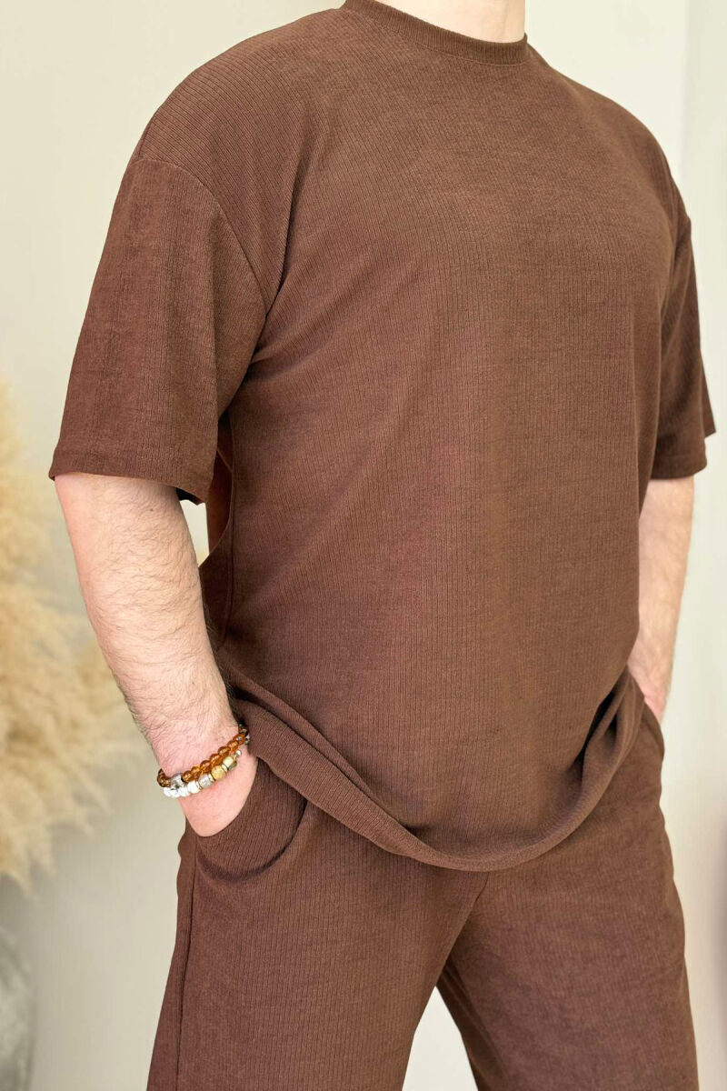 T-SHIRT+SWEATPANTS ONE COLOR TEXTURED MEN SET BROWN/KAFE - 5