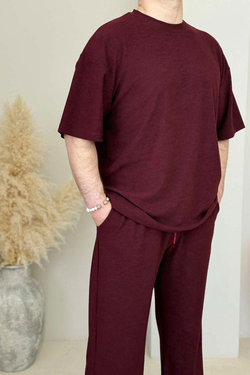 T-SHIRT+SWEATPANTS ONE COLOR TEXTURED MEN SET BURGUNDY/VISHNJE - 2