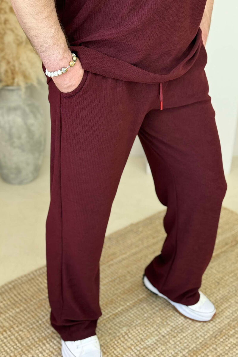 T-SHIRT+SWEATPANTS ONE COLOR TEXTURED MEN SET BURGUNDY/VISHNJE - 3