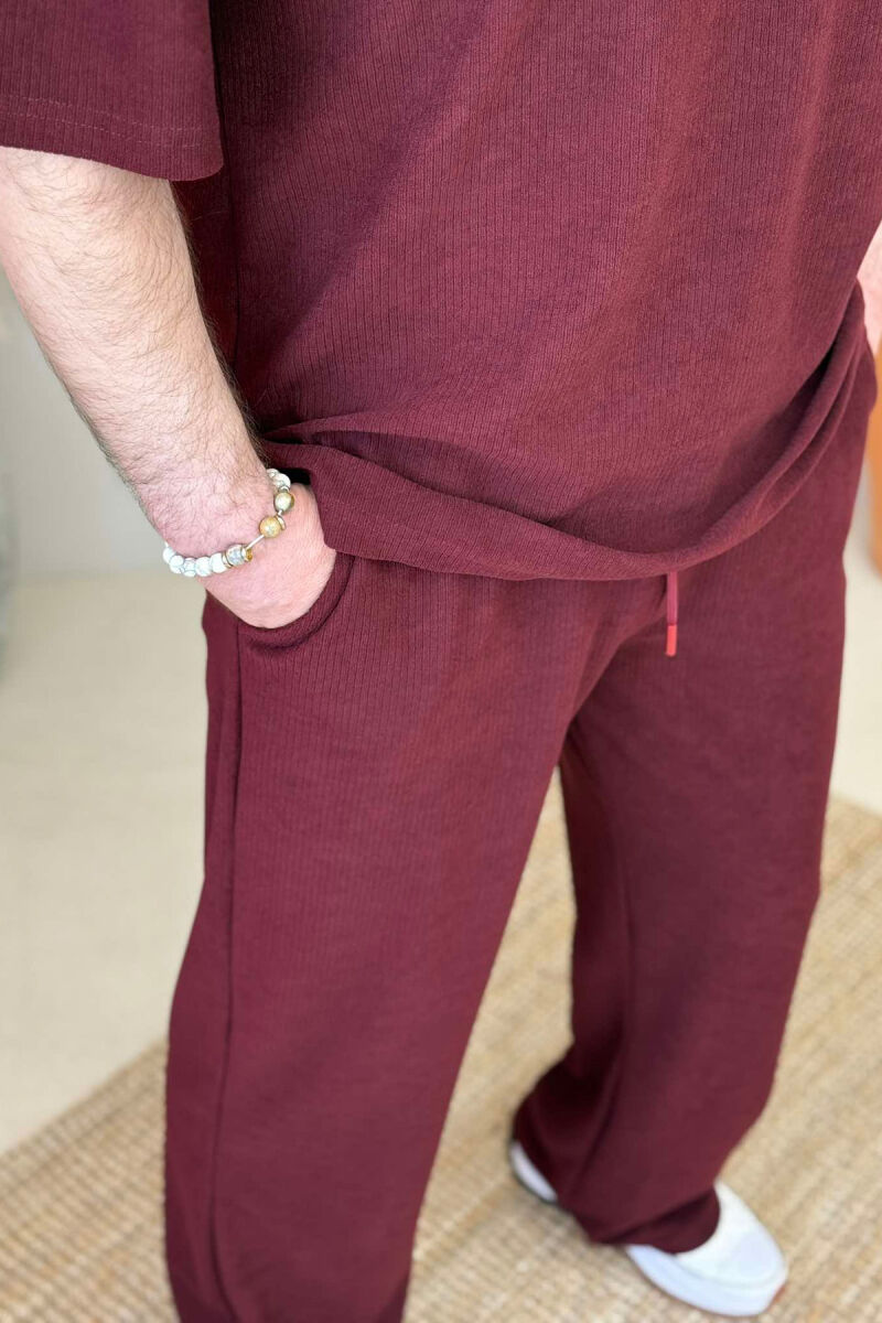 T-SHIRT+SWEATPANTS ONE COLOR TEXTURED MEN SET BURGUNDY/VISHNJE - 5