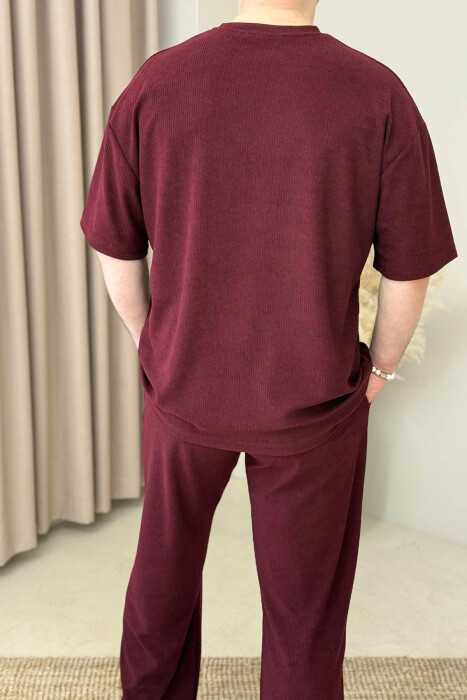 T-SHIRT+SWEATPANTS ONE COLOR TEXTURED MEN SET BURGUNDY/VISHNJE - 6