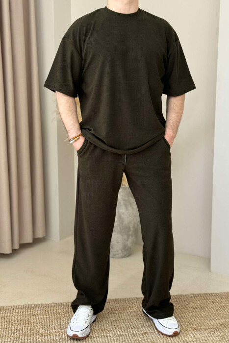 T-SHIRT+SWEATPANTS ONE COLOR TEXTURED MEN SET GREEN/JESHILE 