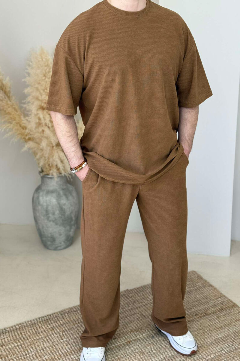 T-SHIRT+SWEATPANTS ONE COLOR TEXTURED MEN SET LIGHT BROWN/KAZB - 3