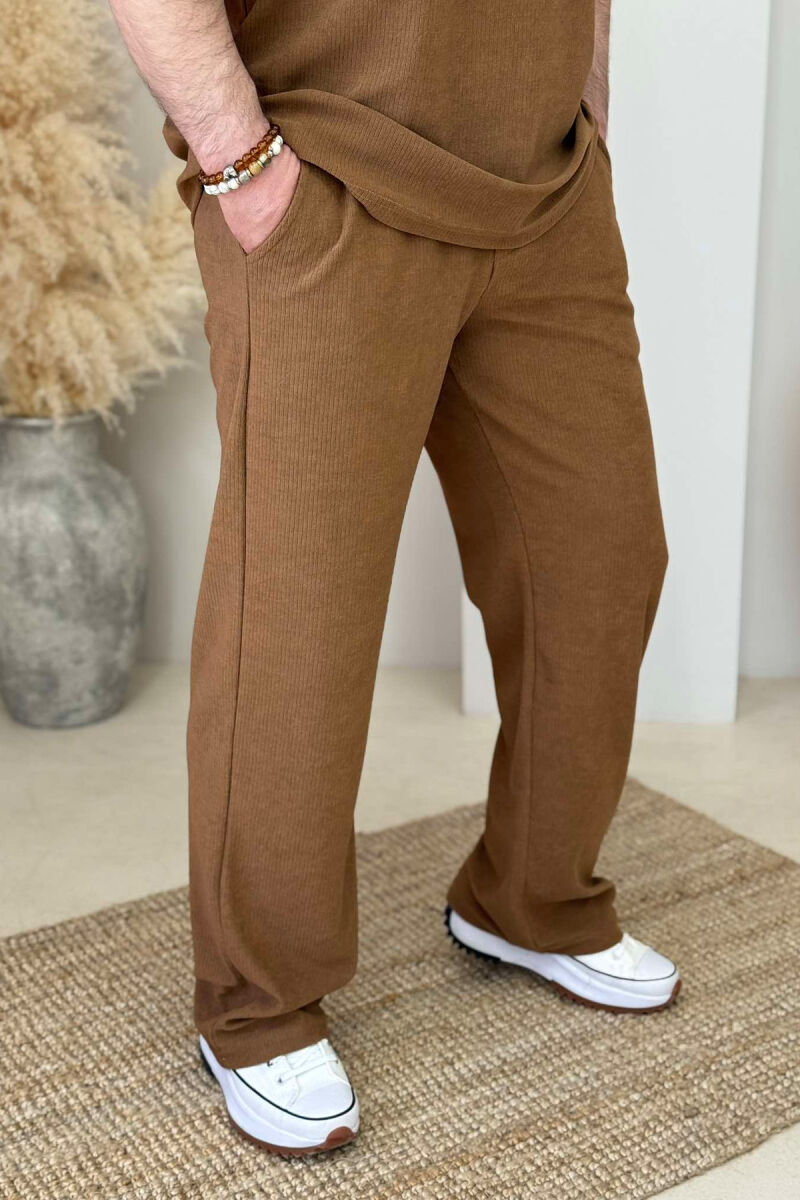 T-SHIRT+SWEATPANTS ONE COLOR TEXTURED MEN SET LIGHT BROWN/KAZB - 4