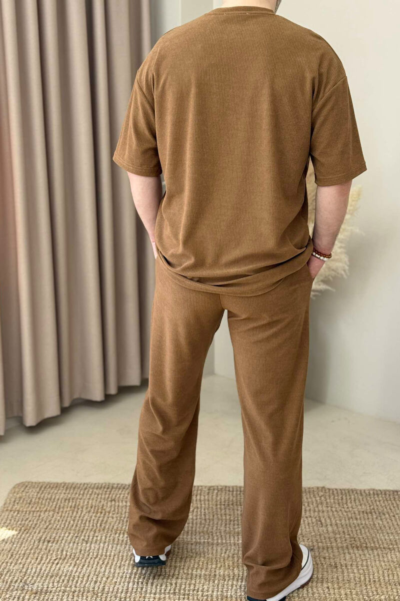 T-SHIRT+SWEATPANTS ONE COLOR TEXTURED MEN SET LIGHT BROWN/KAZB - 5