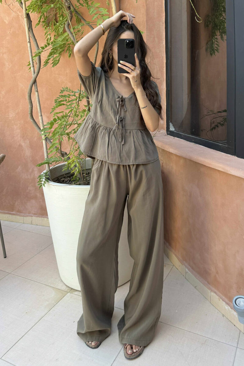 T-SHIRT+TROUSERS LACINGS ONE COLOR WOMEN SET DARK GREEN/JEE - 2
