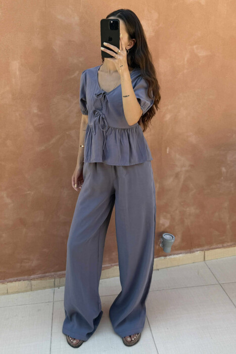 T-SHIRT+TROUSERS LACINGS ONE COLOR WOMEN SET DARK GREY/GEE - 1