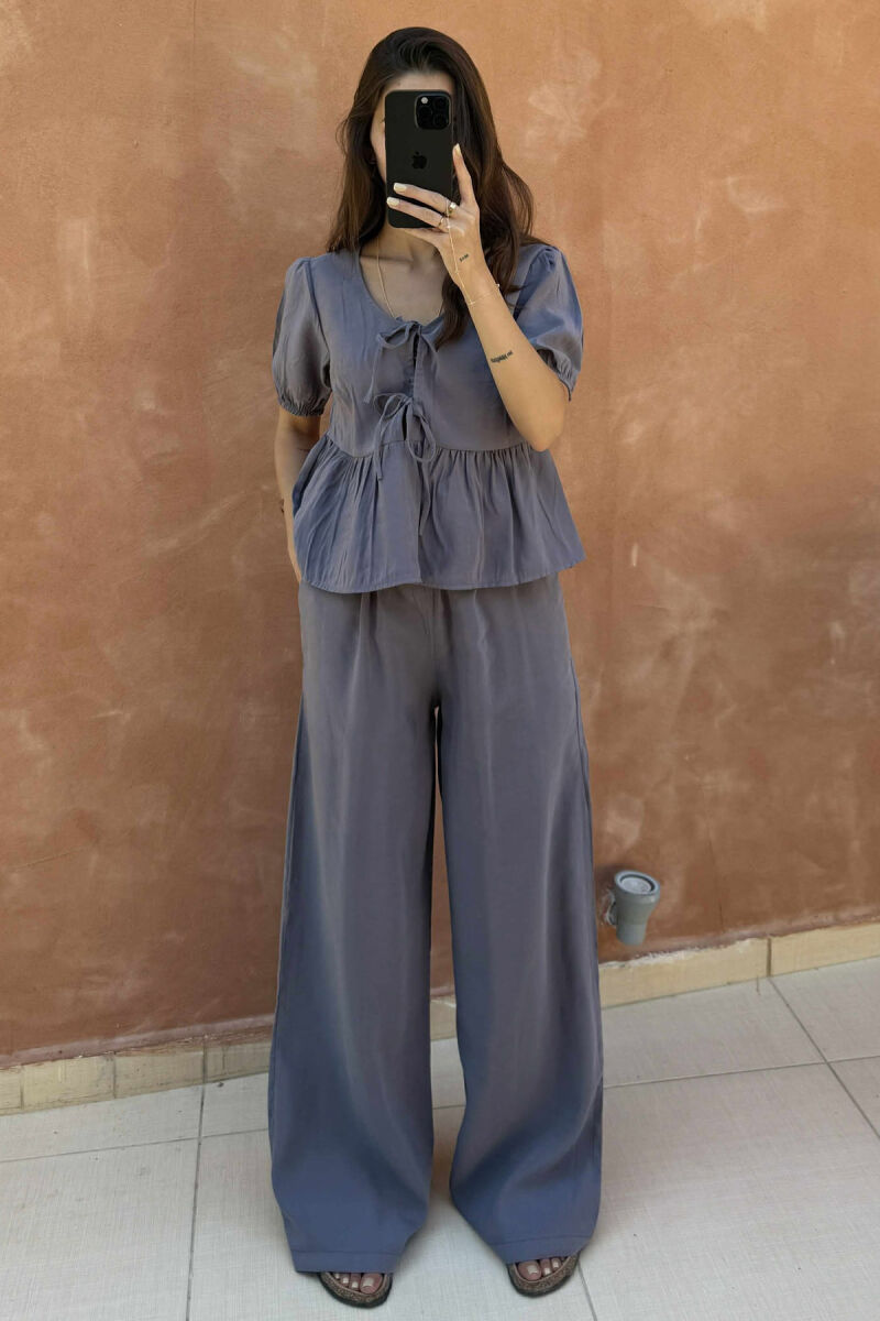 T-SHIRT+TROUSERS LACINGS ONE COLOR WOMEN SET DARK GREY/GEE - 2