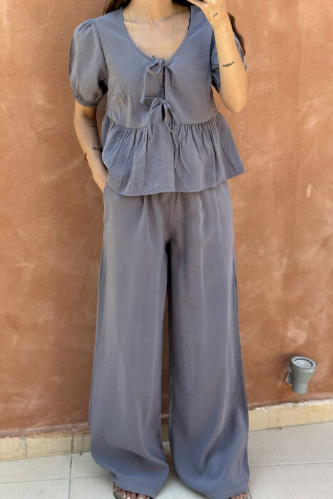 T-SHIRT+TROUSERS LACINGS ONE COLOR WOMEN SET DARK GREY/GEE - 3