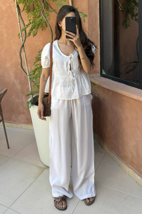 T-SHIRT+TROUSERS LACINGS ONE COLOR WOMEN SET WHITE-E BARDHE 