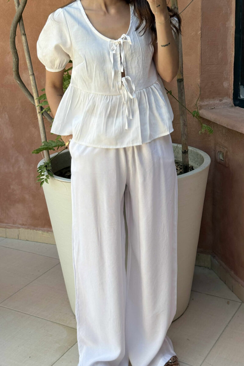 T-SHIRT+TROUSERS LACINGS ONE COLOR WOMEN SET WHITE-E BARDHE - 3