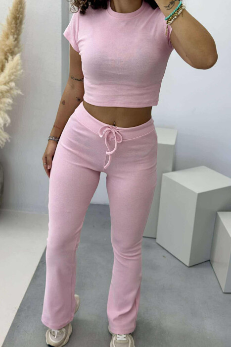 T-SHIRT+TROUSERS ONE COLOR WOMEN SET BABY PINK/ROZB - 4