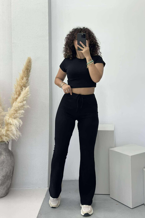 T-SHIRT+TROUSERS ONE COLOR WOMEN SET BLACK/ E ZEZE - KLAUDIO FASHION