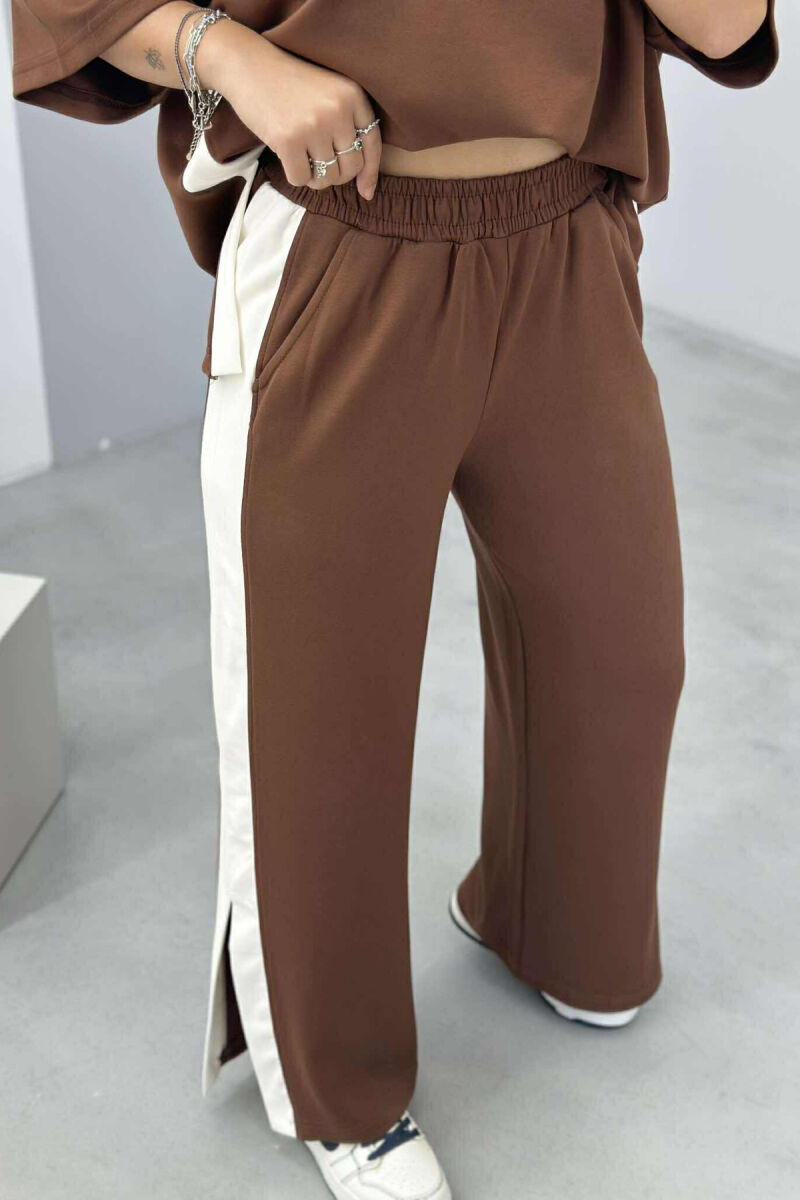 T-SHIRT+TROUSERS SIMPLE STRIPED WOMEN SET BROWN/KAFE - 2