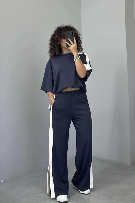 T-SHIRT+TROUSERS SIMPLE STRIPED WOMEN SET DARK GREY/GEE 