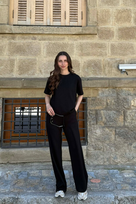 T-SHIRT+WIDE LEG SWEATPANTS ONE COLOR WOMEN SET BLACK/ E ZEZE - 2